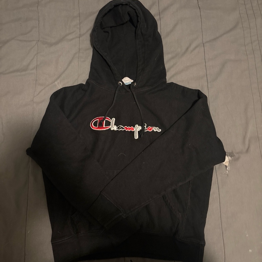 Champion Reverse Weave Black Hoodie Sweater for Men- Large